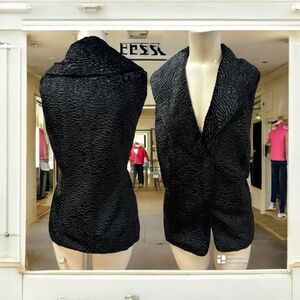 Alfani,Woman,Elegant Formal Vest,Black,Sz M Faux Fur Wide dropped collar,Button!